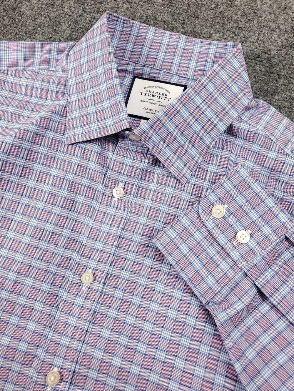 Charles Tyrwhitt Dress Shirt 17 35 Classic Purple Blue Glen Plaid Non Iron Check